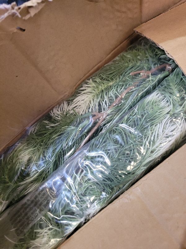 Photo 1 of 2 Pack Pre  Snow Flocked Christmas Garland 6 ft Artificial Christmas Garland with Warm White 30 LED Light and Timer Frosted Faux Pine Winter Garland for Home Indoor Outdoor Mantel Seasonal Decor