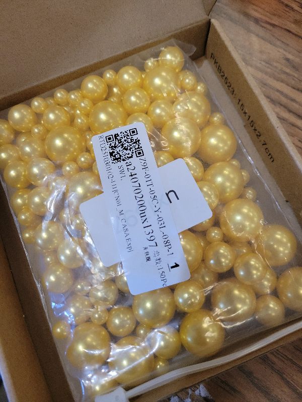 View 2 of 150 Pieces Floating Beads, 8/14/20mm Vase Fillers Beads Vase Centerpieces Floating Pearl Bead No Hole and 8000Pcs Clear Water Gel Bead for Vase Decoration, Gold
