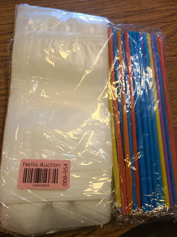 View 2 of 100 Pcs Drink Pouches with 100 Straw Holes, Freezable Juice Pouches, Translucent Reclosable Zipper Plastic Pouche Drink Bags for Cold & Hot Drinks for Adults and Kids