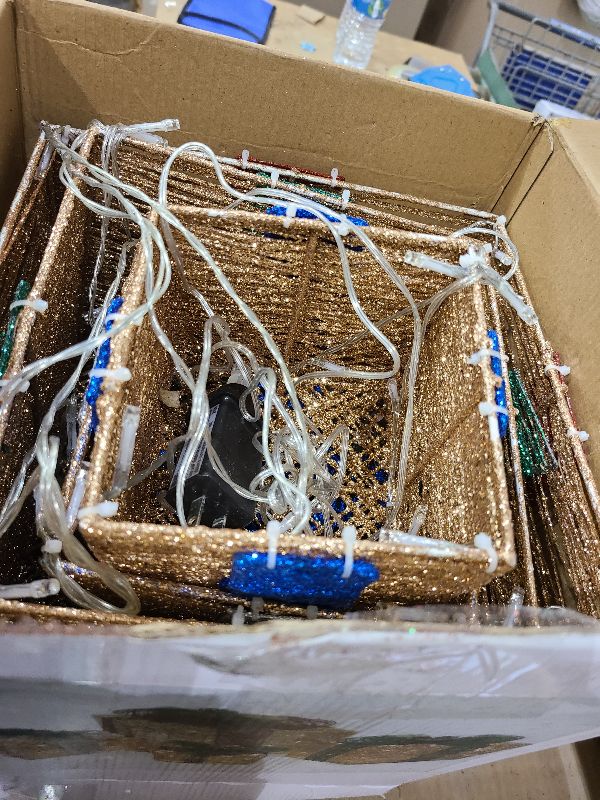 Photo 1 of [ Super Large 12"-10"-8"-7" ] 4 Pack Christmas 70 LED Lighted Gift Boxes Decor Plug in Golden Glitter Present Box with Pine Needles Pinecone Christmas Decorations Outdoor Indoor Home Xmas Tree Yard