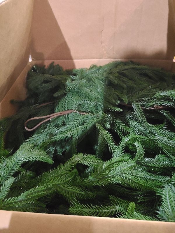 View 2 of 12 FT (2 * 6FT) Norfolk Pine Garland Artificial, Realistic Christmas Greenery for Mantle Table Wall, Real Touch Winter Pine Garland for Christmas Indoor Outdoor Decor (80 Branches)