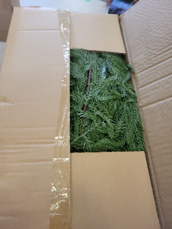 Photo 1 of 12FT Christmas Garland Norfolk Pine Garland Real Touch Artificial Greenery Garland for Mantle Fireplace Table Indoor Outdoor Holiday Decortions (Dark Green)