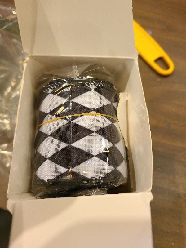 Photo 1 of 2 Rolls Christmas Checkered Ribbon Black and White Check Ribbon Diamond Check Wired Edge Ribbon Diamond Pattern Decorative Ribbons for Christmas Fall Tree Wrapping DIY Crafts (2.6 Inch)