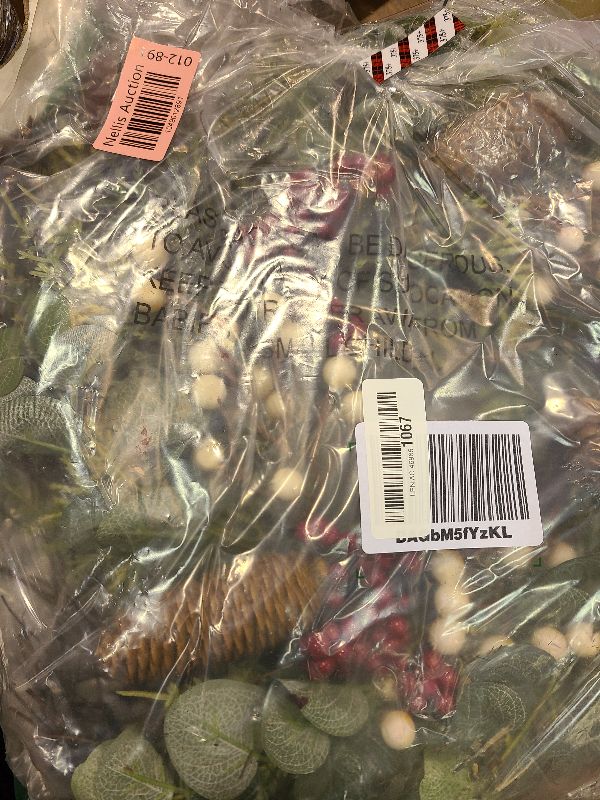 Photo 1 of 22 Inch Christmas Wreath with Hanger, Christmas Wreaths for Front Door with Red White Berry Pine Cone Xmas Wreaths for Front Door Wall Home Outdoor Decor