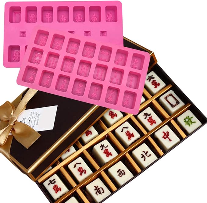 Photo 1 of 2pcs Mahjong Mold Chinese Mahjong DIY Baking Cake Mould Chocolate Ice Tray Resin Candle Clay Moulds Pink