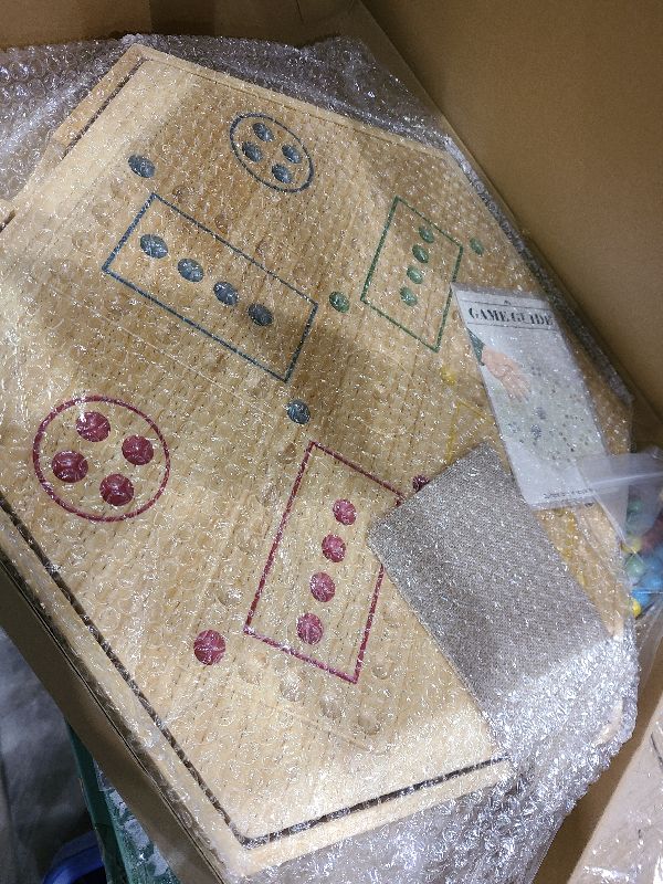 Photo 1 of 20 inch Wahoo Board Game,2 in 1 Marble Board Game with Storage Function,Wooden Fast Track Game Suitable for 4 or 6 Players,with 36 Glass Marbles,8 Dice,Storage Bag and Instruction Manual