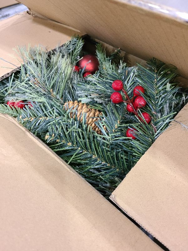 Photo 1 of 2 Set 30 Inch Outdoor Christmas Tree with LED Lights, Battery Powered & 6H Auto Timer, 8 Modes, Prelit Christmas Tree with Pine Cones Red Berries and Ball, Holiday Decor for Porch Yard Patio Pathway