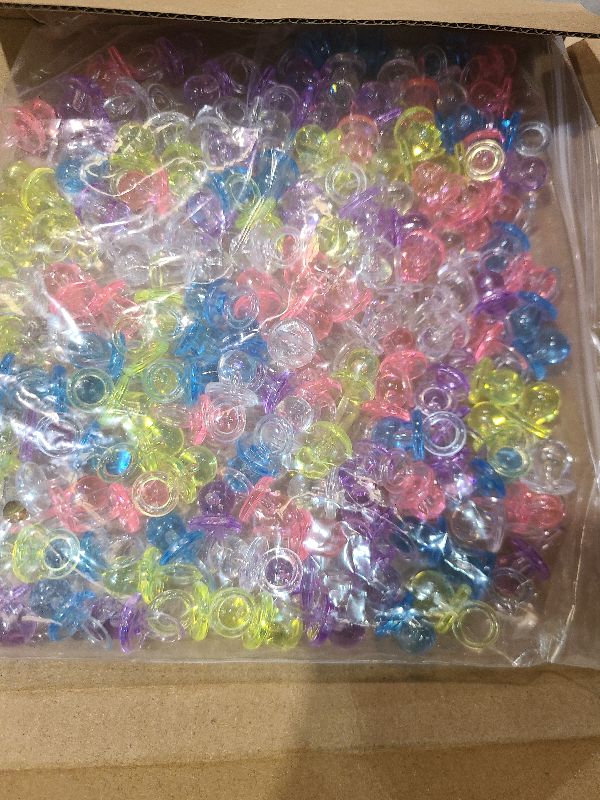 Photo 1 of 150 Mini Pacifiers for Baby Shower Game(5 Color), 0.86 Inch Plastic Pacifiers for Baby Shower, Gender Reveal Party Favors Table Decoration, Multicolor