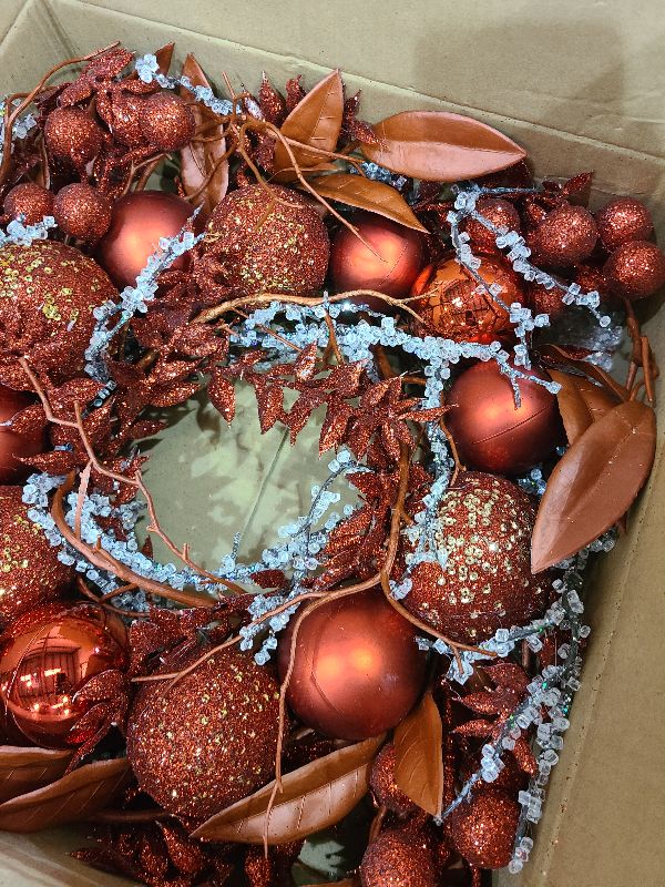 View 2 of 16 in. Unlit Christmas Wreath Red Door Wreath Handcrafted with Artificial Eucalyptus Berries Ornaments for Farmhouse Holiday Thanksgiving Christmas Decoration