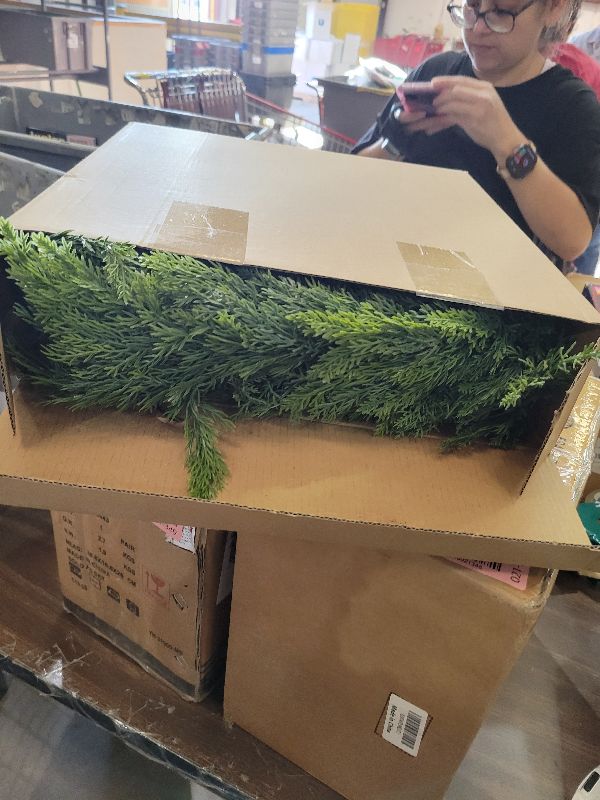 Photo 1 of 9FT Realistic Christmas Cedar Garland, Artificial Christmas Garland Real Touch Greenery Faux Pine Garlands, Xmas Decorations Indoor Outdoor