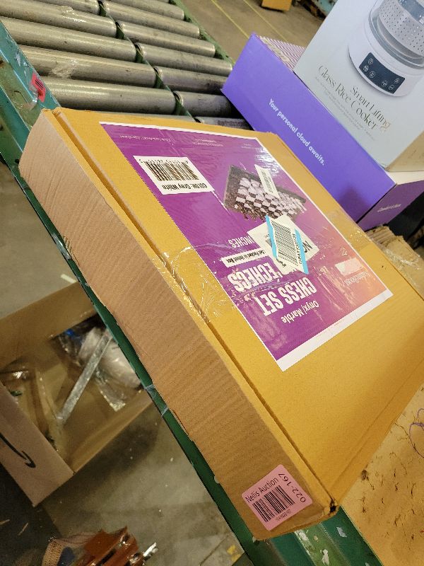 Photo 1 of 15-Inch Handcrafted Marble Chess Set with Blue Velvet Gift Box – Stone Chessboard & Carved Pieces (Grey White)