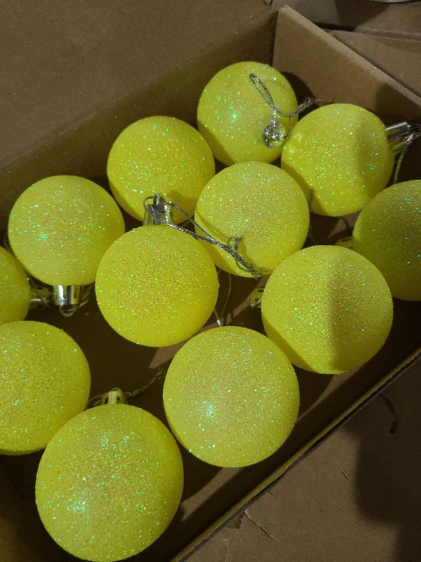 Photo 1 of 12 Pcs Yellow Christmas Balls - 1.96 Inch Hanging Decorations for Xmas Tree & Festival Decor