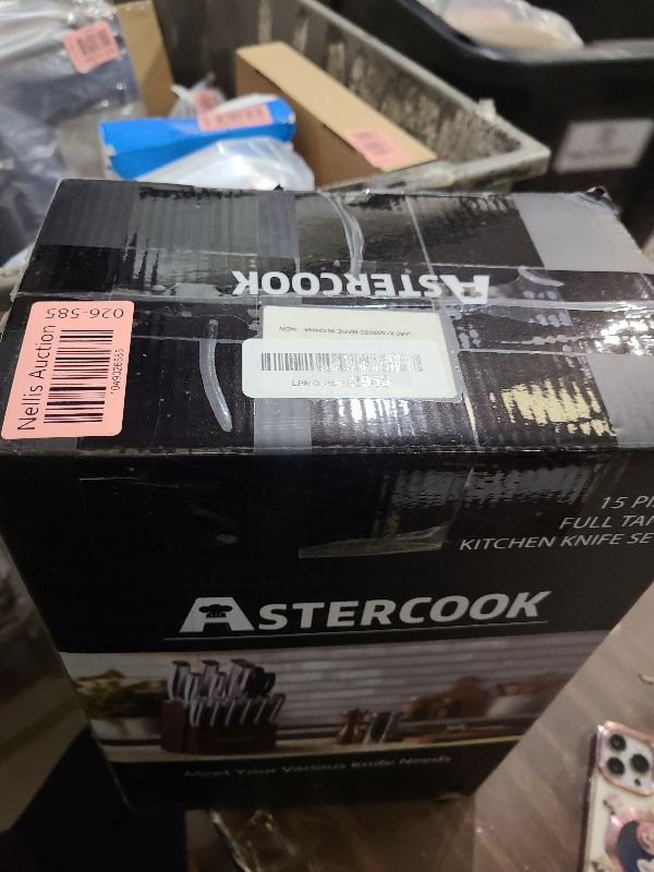 Photo 1 of Astercook Knife Set, Kitchen Knives Set with Block and Sharpener Full Tang 15 Pcs Premium Stainless Steel Knives Ultra Sharp Blade Dishwasher Safe Knife Set with Anti-slip Ergonomic Handle, Walnut