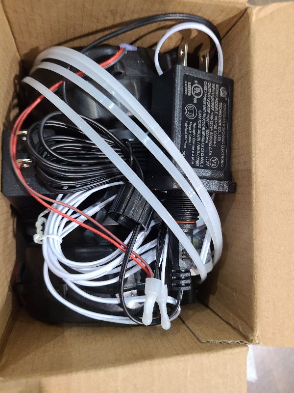 Photo 1 of 2-Pack Air Blower Fan for Inflatables, 12V 0.8A Replacement Blower Fan with 1.0A Adapter and 3 LEDs Bulbs Light for Halloween and Christmas Inflatables (IP68 Waterproof, 4500RPM, 3.8 * 3.8'')