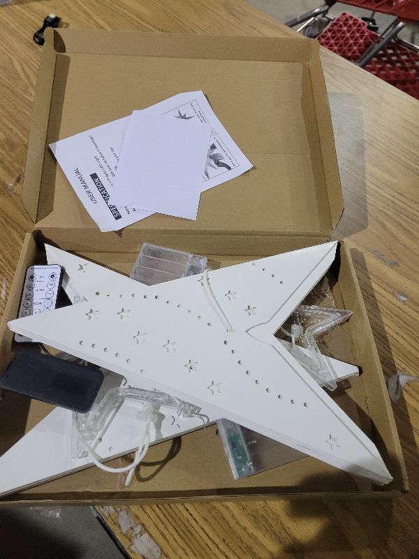 Photo 1 of 2 Pack 27 Inch Paper Star Lantern, 8 Modes 9-Pointed Star Diwali Hanging Lights, Christmas Decorations Lamp Indoor for Birthday Wedding Party, White