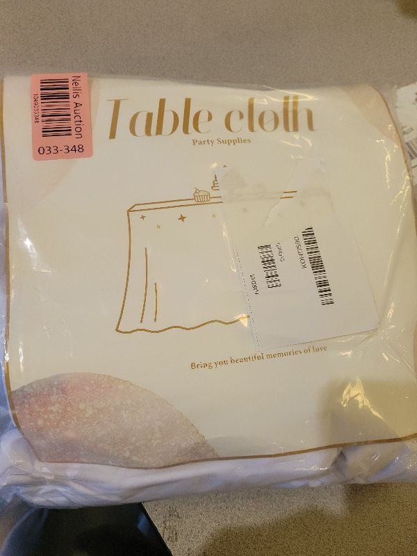 Photo 1 of 1 Pack White Table Clothes for 4 Foot Rectangle Tables, One-Piece Wrinkle Resistant Stretch Spandex Table Covers with Skirt for Event Banquet Wedding Birthday Party