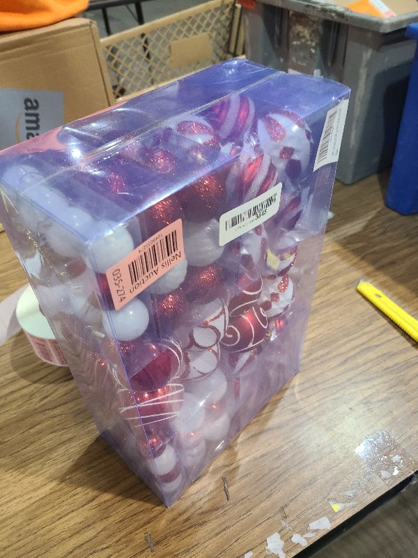 Photo 1 of 100Pcs Christmas Balls Ornaments Set, Shatterproof Christmas Decorations with Hand-held Gift Package for Xmas Tree/Holiday/Wedding/Holiday/Party Decor (Red & White)