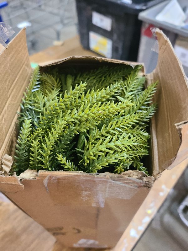 View 2 of 12Pcs Christmas Norfolk Pine Stems, 24'' Long Artificial Evergreen Norfolk Pine Branches, Real Touch Greenery Picks, Faux Floral Branch for Mantel DIY Xmas Home Decoration Indoor Christmas Decor