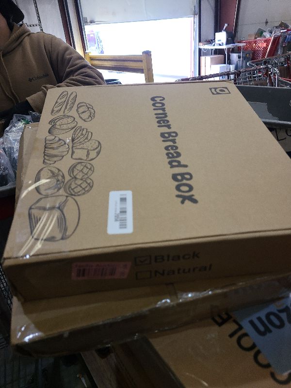 Photo 1 of Goozii Corner Bread Box for Kitchen Countertop, Black Bread Storage Container for Homemade Bread, Two Layer Breadbox under Cabinet Mount, Large Bread Holder for Kitchen Counter, Pantry Shelf