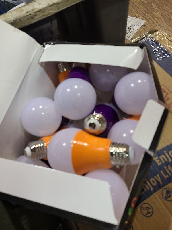 Photo 1 of 12 Pack A19 LED Purple Light Bulb LED Orange Light Bulb 120V E26 Base 9 Watt (60-watt Replacement) Purple Bulb Orange Bulb, Party Decoration, Porch, Home Lighting, Halloween Light Bulbs