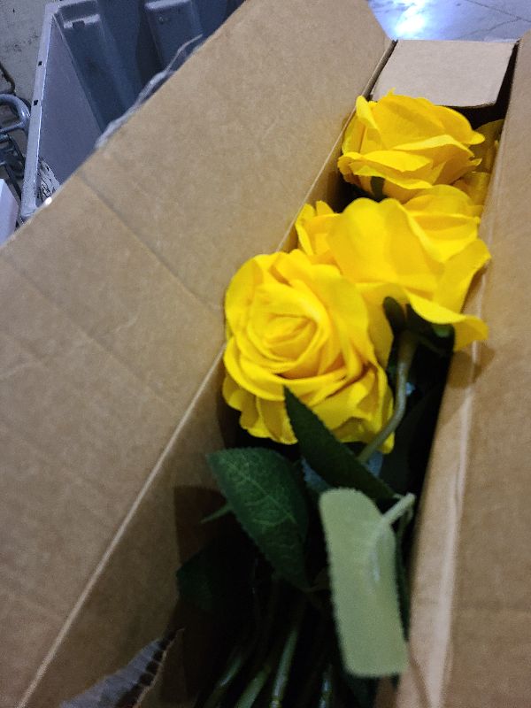 Photo 1 of 12 PCS Artificial Flowers Roses Silk Flowers Fake Long Stem Artificial Roses for Home Wedding Decorations (Yellow)