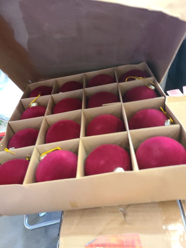 Photo 1 of 16 Pcs Velvet Christmas Tree Ornament Set - 3.15-Inch Flocked Shatterproof Christmas Balls, Bulk Hanging Xmas Baubles for Holiday Parties, Weddings & Home Decoration?Burgundy Red?