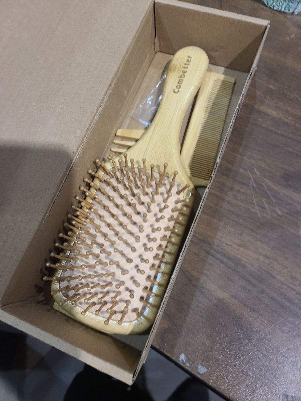 View 2 of 100% Bamboo Hair Brushes and Comb Set by Combetter, Comb for Women and Detangling, Great on All Hair, Eco-Friendly and Handmade for Women Men and Kids