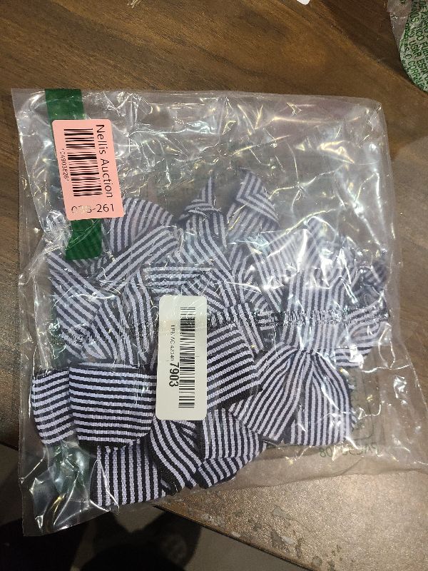 Photo 1 of 12 Pieces Christmas White Black Striped Present Bows Burlap Wreaths Bows Farmhouse Buffalo Plaid Decor for Christmas Wreaths Tree Topper Home Crafts Decoration Supplies 5 x 5 Inches (Thin Stripe)