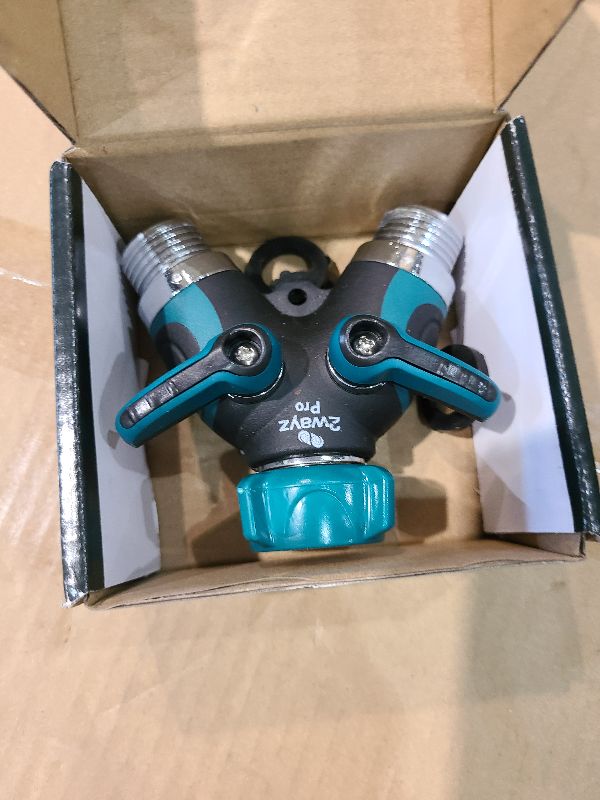 Photo 1 of 2WAYZ Hose Splitter 2 Way Heavy Duty Outdoor Faucet and Garden Connector - Water Spigot Splitter - Durable All-Metal Y Adapter with Shut-Off Valve - 4 x 4 x 1.5 Inches