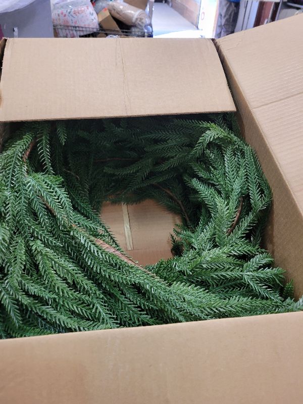 Photo 1 of 2 Pcs 6FT Norfolk Pine Garland (12FT Total): Real Touch Artificial Christmas Greenery with 120 Branches, Premium Decor for Mantle, Table, Wall, Indoor/Outdoor(Dark Green) (6 FT)