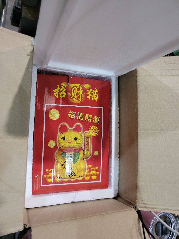 Photo 1 of 11" Waving Lucky Fortune Cat Maneki Neko Japanese Porcelain Lucky Cat H26CM. missing battery cover.