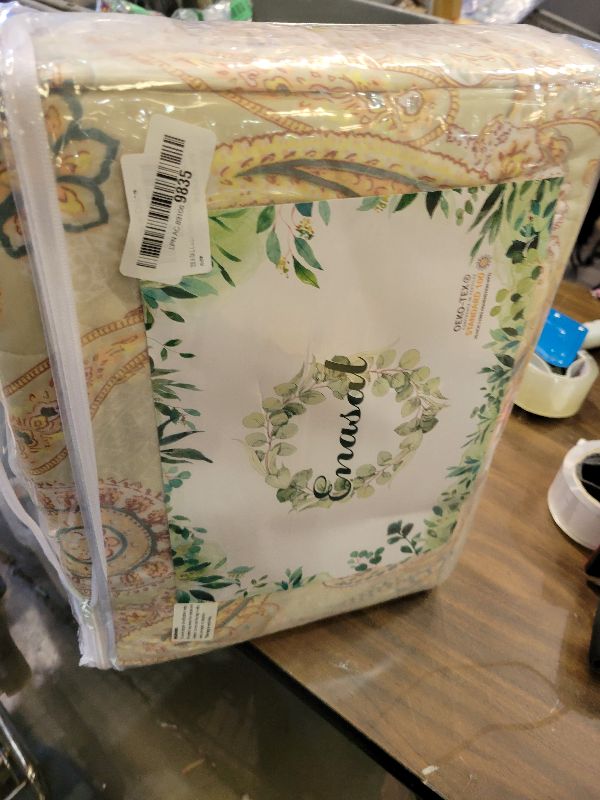 Photo 1 of ENASAL Cotton Bedspread Quilt Sets, Reversible Bedding Coverlet Sets Comforter, Floral Paisley Bedspread (Yellow, King Size)