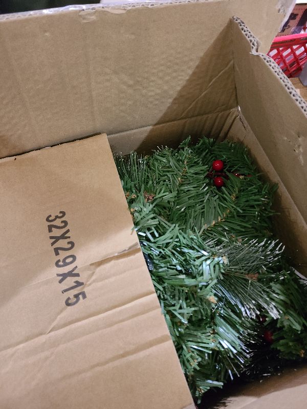 Photo 1 of [ Timer & 8 Modes ] 9 Ft by 10 Inch 50 LED Prelit Christmas Garland Decorations Warm White Lights Thick 270 Snowy Tips 70 Red Berry 10 Pinecone Xmas Decor Garland Indoor