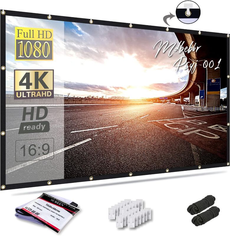 Photo 1 of **MISSING HOOKS AND TAPE**120 inch Projector Screen 16:9 Foldable Anti-Crease Portable Projector Movies Screens for Home Theater Outdoor Indoor Support Double Sided Projection