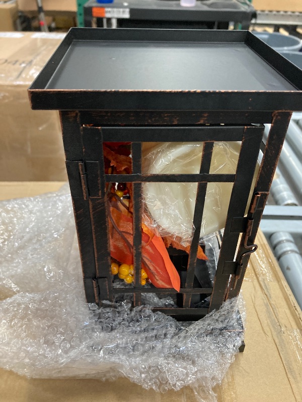 Photo 1 of 11-Inch Rustic Black Metal Thanksgiving Lantern Light Up LED Flameless Cand