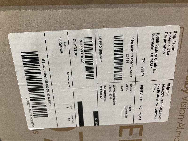 Photo 1 of Hisense 100" Class QD7 Series Mini-LED 4K UHD Smart Fire TV (100QD7QF, 2025 Model) - QLED, 144hz, HDR10+, Dolby Vision, Dolby Atmos, Game Mode Pro, ALLM, Alexa Built in with Voice Remote, MEMC