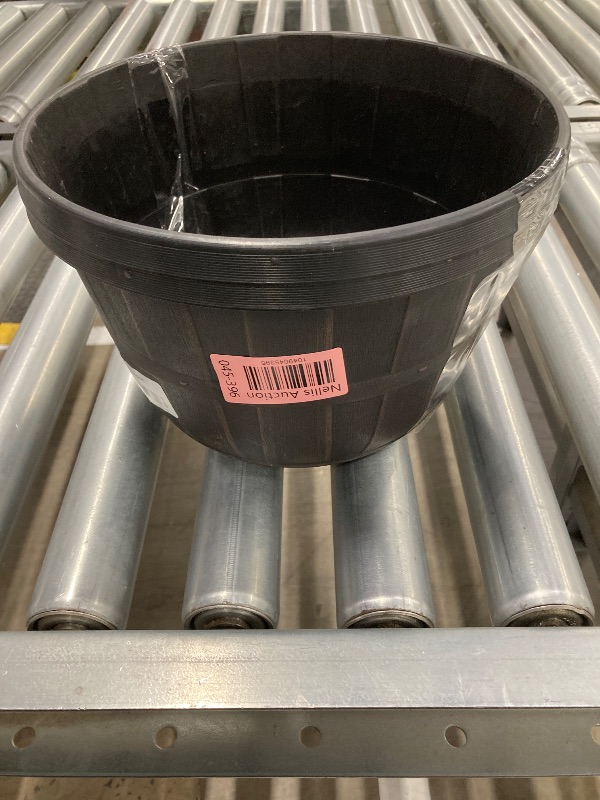 Photo 1 of ***2 INCLUDED*** 10 inch Plastic Flower Pots for Outdoor Plants. 2  Pack medium Outdoor Planter Pot with Drainage Holes &  Wine Barrel Design, for Indoor Outdoor Garden Plant, Brown***2 INCLUDED***