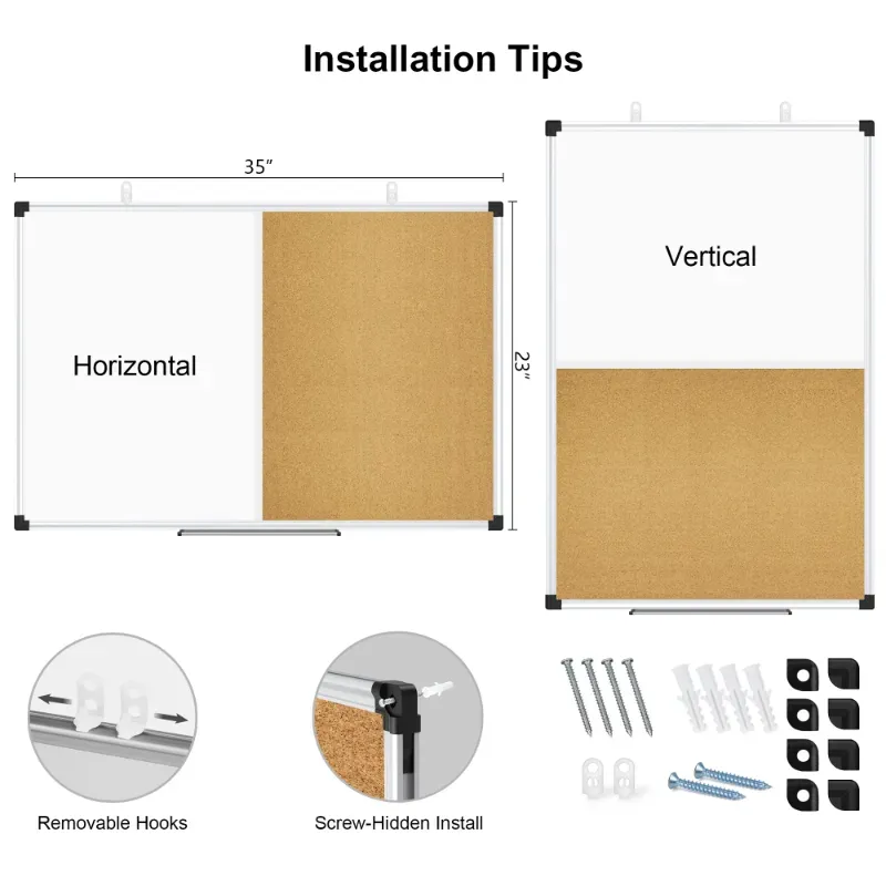 Photo 1 of **DAMAGE-SEE PIC**AGCAN White Board Dry Erase and Cork Board for Wall 35" x 23" Bulletin Magnetic Board Combo School Supplies