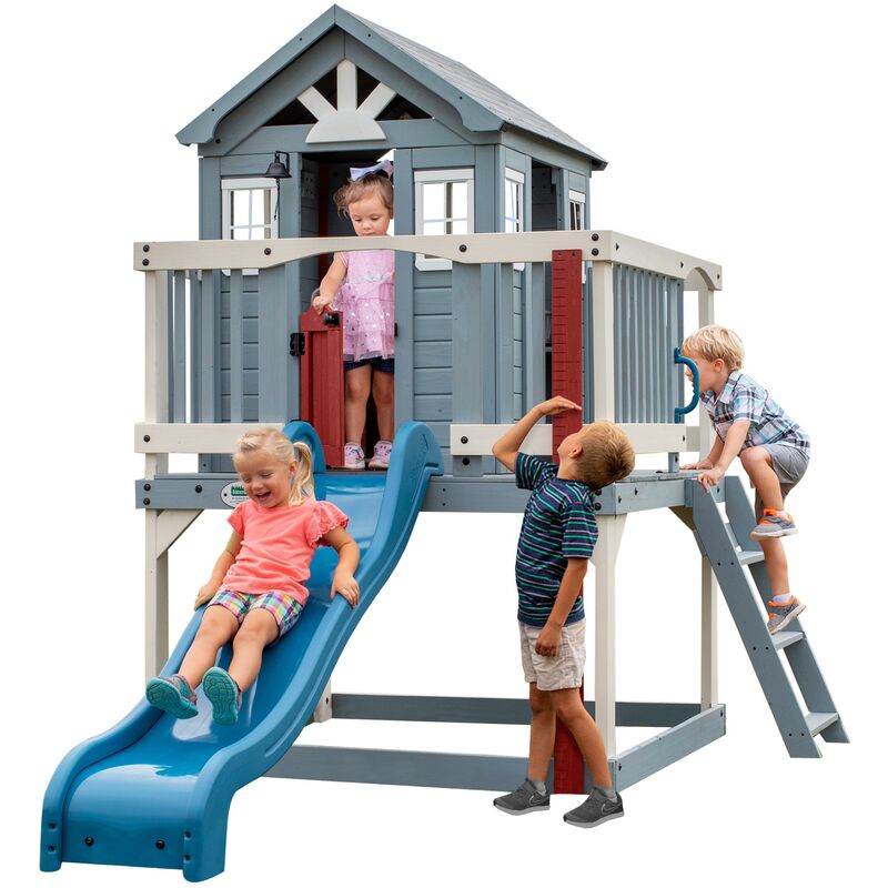 Photo 1 of ***BOX 3 OF 4 ONLY/INCOMPLETE SET***Backyard Discovery Beacon Heights Elevated Cedar Wooden Kids Playhouse with Wave Slide, Play Kitchen, Wrap-Around Deck, Flat-Step Ladder, Half Door, Windows, Bell, and Growth Chart for Outdoor Play
