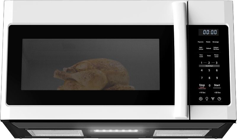 Photo 1 of **NO BOX/MISSING PLATE AND HOLDER***BLACK+DECKER Over the Range Microwave Oven with Vent and One-Touch Auto Cooking, 1.7 cu. ft. OTR Over Stove Microwave, White, 1000 Watts, EM044K6CF-WH