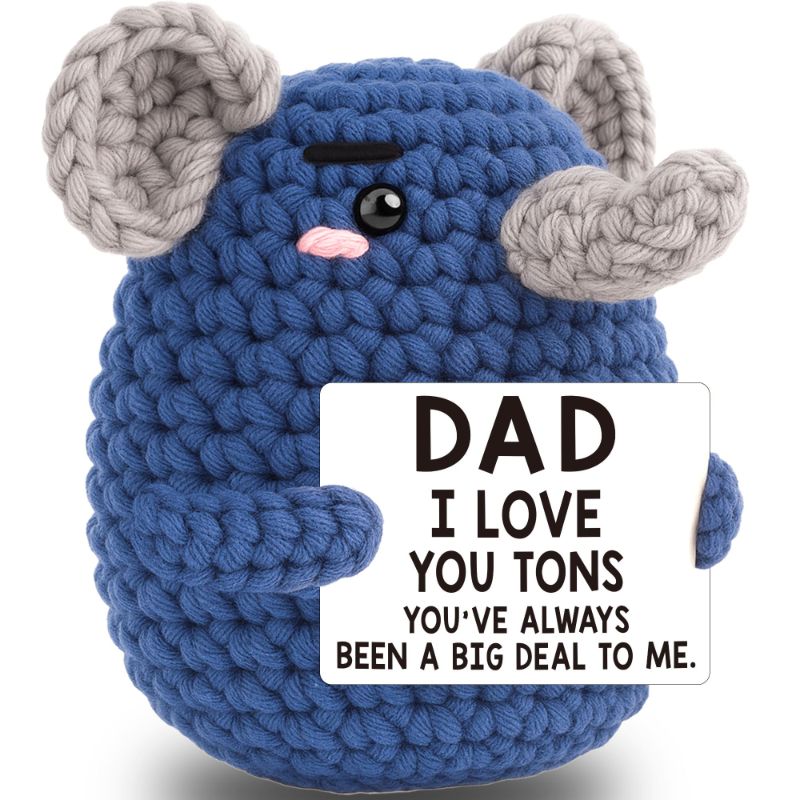View 1 of ***2 PACK*** BackURyear Cool Dad Gifts Ideas from Daughter Son, Funny Birthday Gift for Father Daddy Dada Men Him from Wife Kids, I Love You Present Mini Stuff Things, Novelty Crochet Elephant***2 PACK***