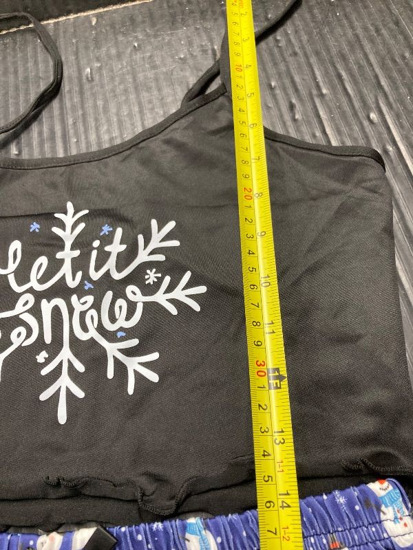 View 2 of ***SIZE SAYS LARGE BUT THESE ARE VERY SMALL***LOTUSTAR Christmas Pjs for Women Crop Tops Pj Set with Shorts Round Neck Cute Pajama Sets (Black+Blue-Snow,L,Large)***SIZE SAYS LARGE BUT THESE ARE VERY SMALL***