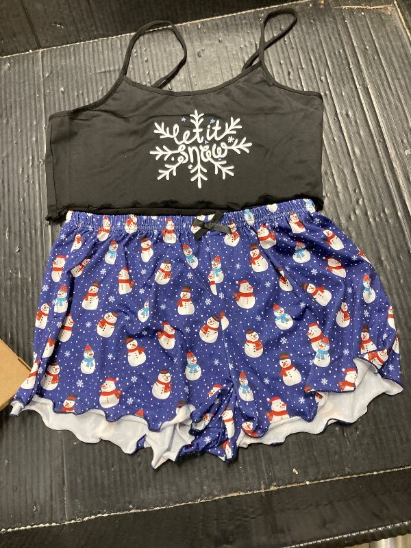 View 4 of ***SIZE SAYS LARGE BUT THESE ARE VERY SMALL***LOTUSTAR Christmas Pjs for Women Crop Tops Pj Set with Shorts Round Neck Cute Pajama Sets (Black+Blue-Snow,L,Large)***SIZE SAYS LARGE BUT THESE ARE VERY SMALL***