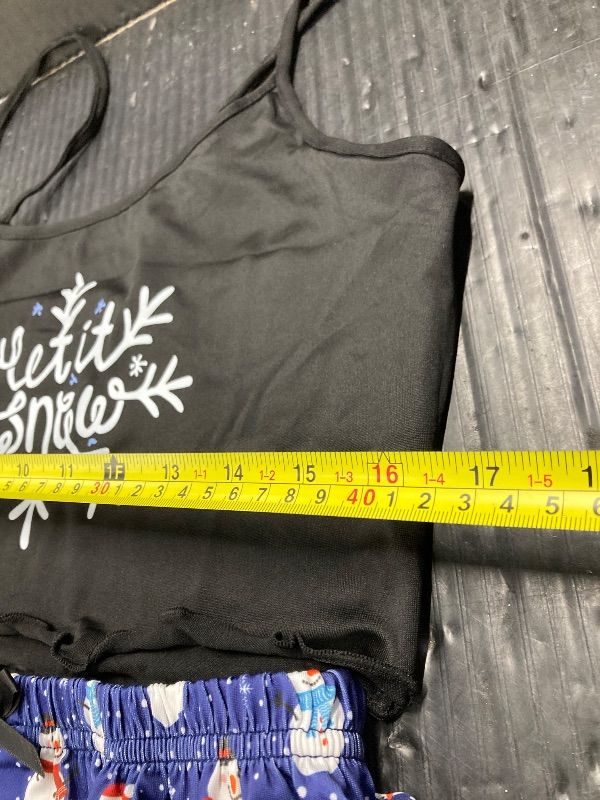 View 3 of ***SIZE SAYS LARGE BUT THESE ARE VERY SMALL***LOTUSTAR Christmas Pjs for Women Crop Tops Pj Set with Shorts Round Neck Cute Pajama Sets (Black+Blue-Snow,L,Large)***SIZE SAYS LARGE BUT THESE ARE VERY SMALL***