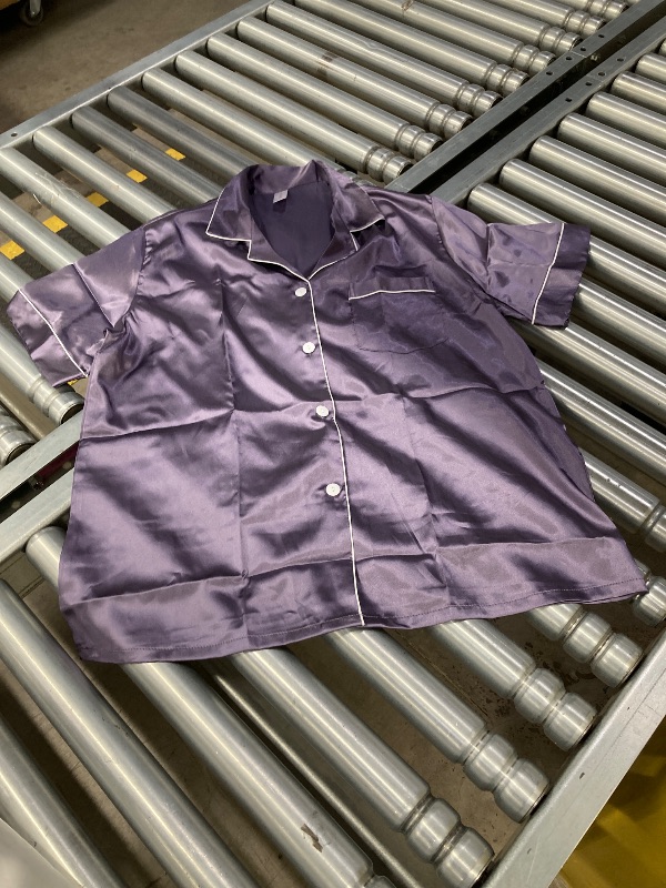 Photo 1 of ***(SHIRT ONLY -MISSING BOTTOMS)*** Reliwel Womens Silk Satin Pajamas Soft Button Down Loungewear Pjs Summer Short Sleeve Sleepwear, Purple, Size Large