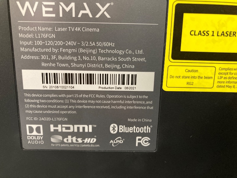 Photo 1 of ***MISSING REMOTE, VIDEO CABLES AND POWER CORD***WEMAX Nova 4K UHD Ultra Short Throw Projector, 150" ALPD Laser TV with Smart Android TV, HDR10 Home Theater, Dolby Audio DTS-HD, UST Projector for Movie, WiFi Bluetooth, Built in Google Assistant***MISSING 