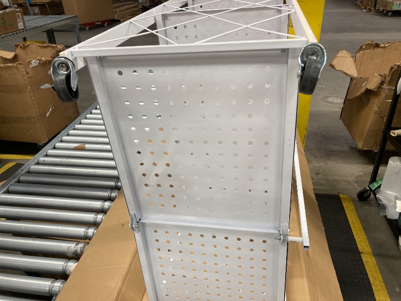 Photo 1 of ***LOOKS LIKE IT NEEDS ANOTHER CLIP OR 2 TO KEEP IT STANDING***COOKCOK 5-Tier Storage Shelving Unit, Metal Shelf 27.9"x13.4"x62.5, Foldable Storage Shelf with Wheels, Garage Shelf, Metal Storage Rack, Kitchen Shelf with 4 Hooks, No Assemble Require, White