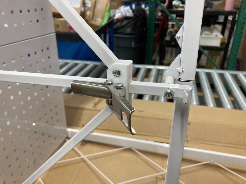 Photo 1 of ***LOOKS LIKE IT NEEDS ANOTHER CLIP OR 2 TO KEEP IT STANDING***COOKCOK 5-Tier Storage Shelving Unit, Metal Shelf 27.9"x13.4"x62.5, Foldable Storage Shelf with Wheels, Garage Shelf, Metal Storage Rack, Kitchen Shelf with 4 Hooks, No Assemble Require, White