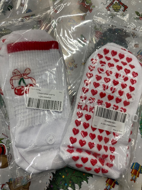 View 1 of ***2 PAIR INCLUDED***Pilates Socks with Non-Slip Grips Yoga Grippy Barre Workout Athletic Crew Anti-Slip Grip Socks for Women***2 PAIR INCLUDED***HEEL TO TOE UNSTRETCHED 8"***