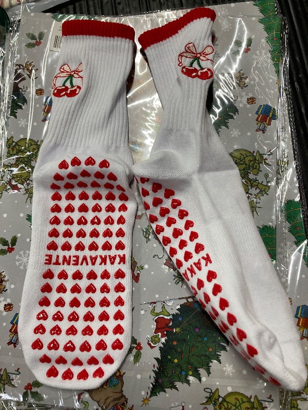 View 3 of ***2 PAIR INCLUDED***Pilates Socks with Non-Slip Grips Yoga Grippy Barre Workout Athletic Crew Anti-Slip Grip Socks for Women***2 PAIR INCLUDED***HEEL TO TOE UNSTRETCHED 8"***